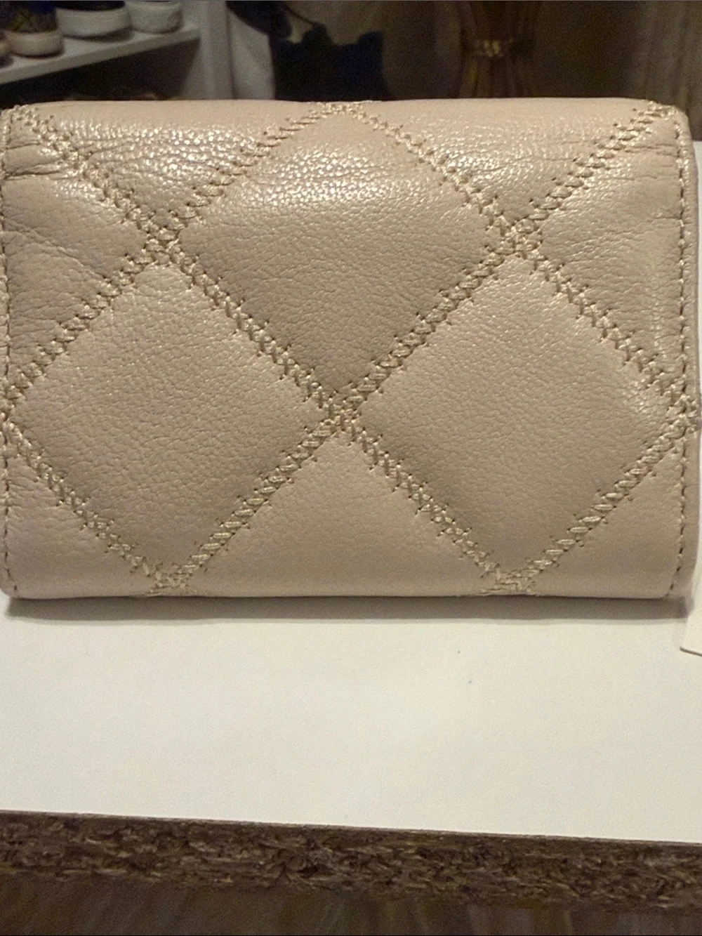 Tory Burch Willa Quilted Cream Leather Card Case with Gold Logo